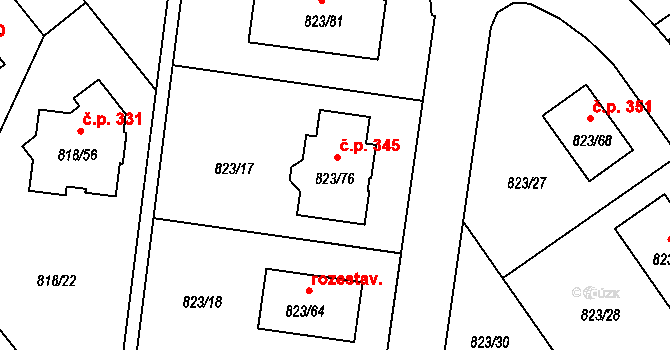 Nové Homole 345, Homole na parcele st. 823/76 v KÚ Homole, Katastrální mapa