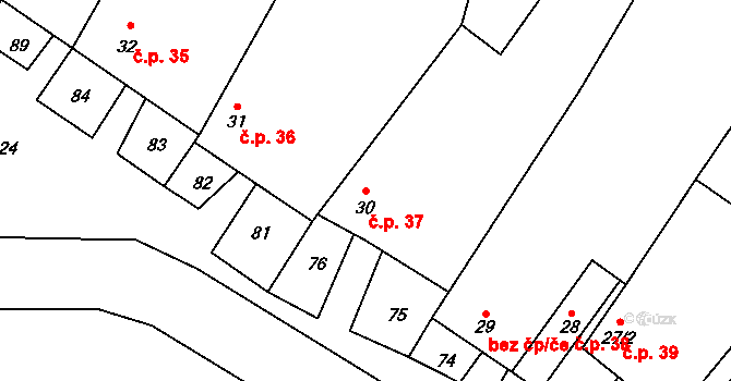 Čáslavice 37 na parcele st. 30 v KÚ Čáslavice, Katastrální mapa