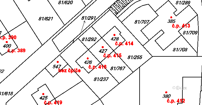 Nupaky 415 na parcele st. 427 v KÚ Nupaky, Katastrální mapa