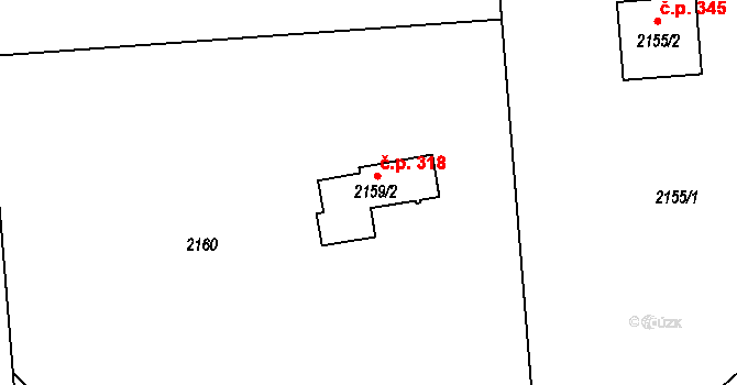 Třanovice 318 na parcele st. 2159/2 v KÚ Třanovice, Katastrální mapa