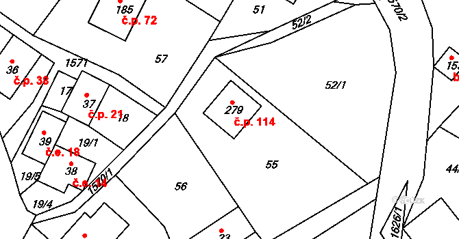Hrubá Horka 114, Železný Brod na parcele st. 279 v KÚ Hrubá Horka, Katastrální mapa