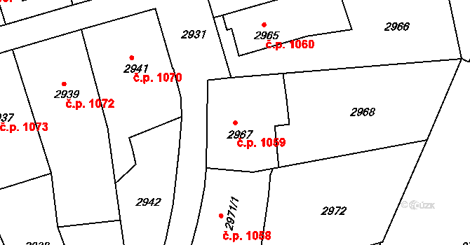 Bruntál 1059 na parcele st. 2967 v KÚ Bruntál-město, Katastrální mapa