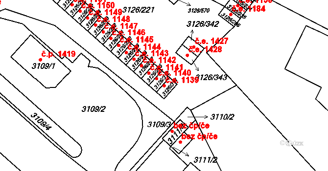 Pelhřimov 1139 na parcele st. 3126/311 v KÚ Pelhřimov, Katastrální mapa