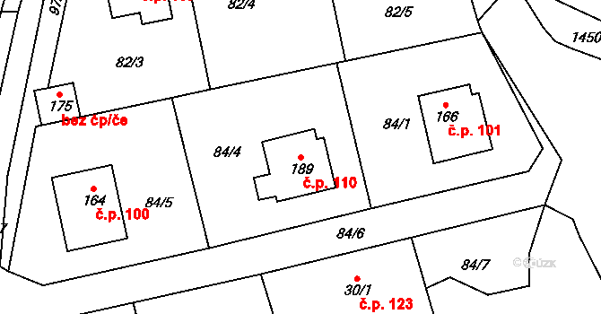 Kondrac 110 na parcele st. 189 v KÚ Kondrac, Katastrální mapa
