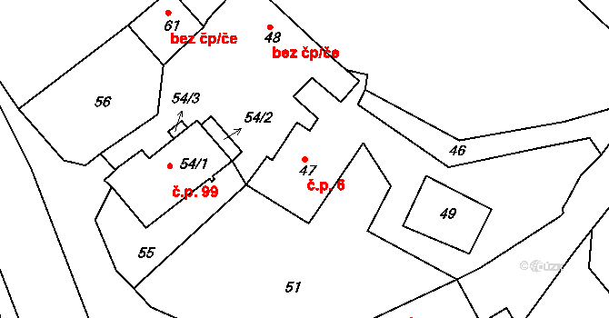 Domanín 6, Bystřice nad Pernštejnem na parcele st. 47 v KÚ Domanín u Bystřice nad Pernštejnem, Katastrální mapa