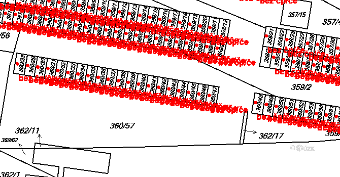Rousínov 73 na parcele st. 360/43 v KÚ Rousínov u Vyškova, Katastrální mapa