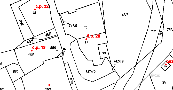Ždánice 28 na parcele st. 11 v KÚ Ždánice u Bystřice nad Pernštejnem, Katastrální mapa