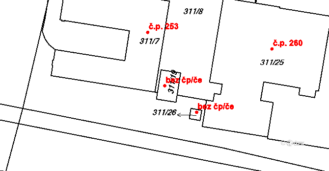 Jihlava 38681242 na parcele st. 311/19 v KÚ Antonínův Důl, Katastrální mapa
