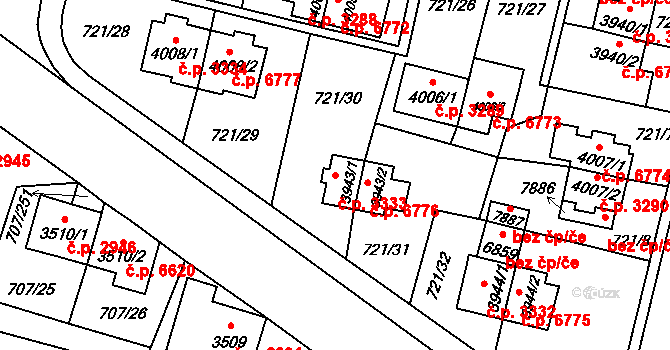 Zlín 3333 na parcele st. 3943/1 v KÚ Zlín, Katastrální mapa