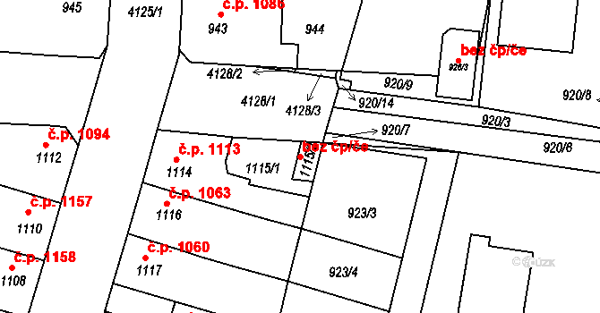 Roudnice nad Labem 43378242 na parcele st. 1115/2 v KÚ Roudnice nad Labem, Katastrální mapa