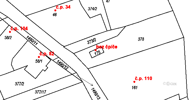 Obora 44217242 na parcele st. 175 v KÚ Obora u Loun, Katastrální mapa