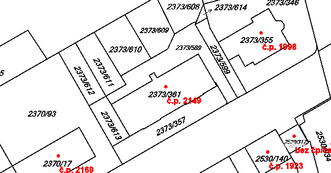 Předměstí 2149, Opava na parcele st. 2373/361 v KÚ Opava-Předměstí, Katastrální mapa