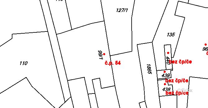 Hrabyně 54 na parcele st. 99/1 v KÚ Hrabyně, Katastrální mapa