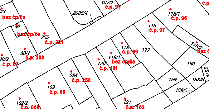 Český Brod 46086242 na parcele st. 119/1 v KÚ Český Brod, Katastrální mapa