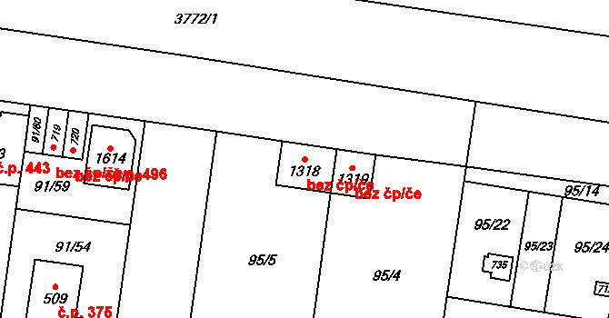 Pardubice 46781242 na parcele st. 1318 v KÚ Pardubičky, Katastrální mapa