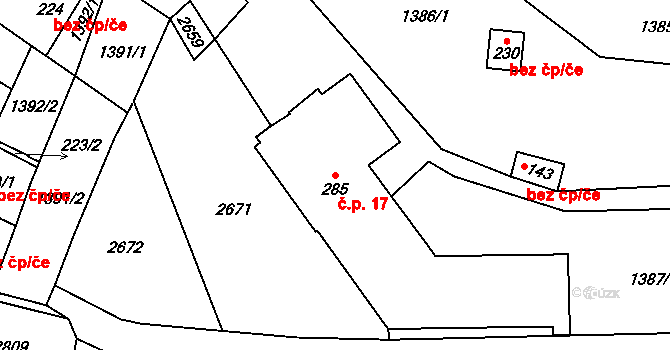 Lhotka 17, Hradčovice na parcele st. 285 v KÚ Lhotka u Hradčovic, Katastrální mapa