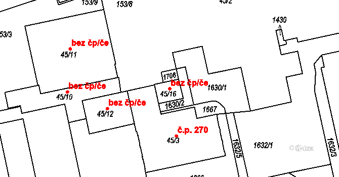 Trutnov 50211242 na parcele st. 45/16 v KÚ Poříčí u Trutnova, Katastrální mapa