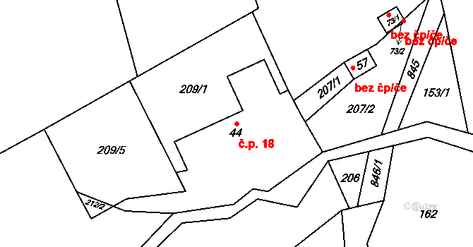 Licibořice 18 na parcele st. 44 v KÚ Licibořice, Katastrální mapa
