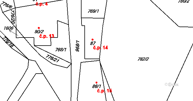 Mokrýšov 14, Prosetín na parcele st. 87 v KÚ Prosetín u Hlinska, Katastrální mapa