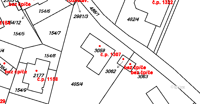 Vodňany II 1307, Vodňany na parcele st. 3059 v KÚ Vodňany, Katastrální mapa