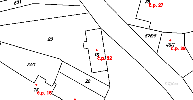 Plíškovice 22, Mirovice na parcele st. 15 v KÚ Plíškovice, Katastrální mapa