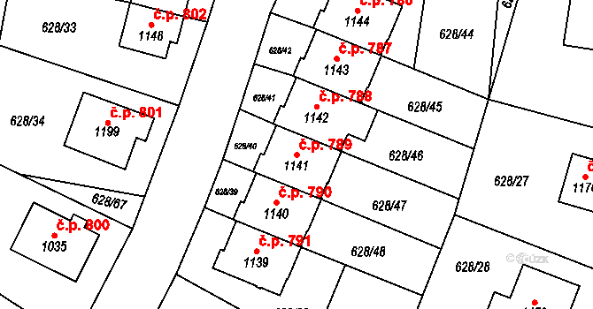 Králíky 789 na parcele st. 1141 v KÚ Králíky, Katastrální mapa