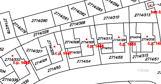 Mníšek pod Brdy 1456 na parcele st. 2714/305 v KÚ Mníšek pod Brdy, Katastrální mapa