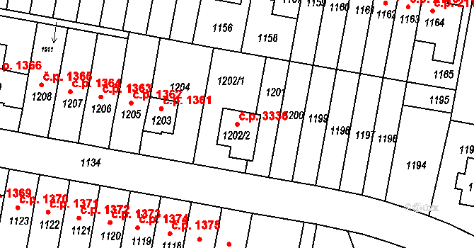 Záběhlice 3336, Praha na parcele st. 1202/2 v KÚ Záběhlice, Katastrální mapa