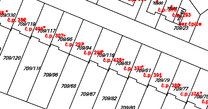 Popůvky 428 na parcele st. 709/116 v KÚ Popůvky u Brna, Katastrální mapa