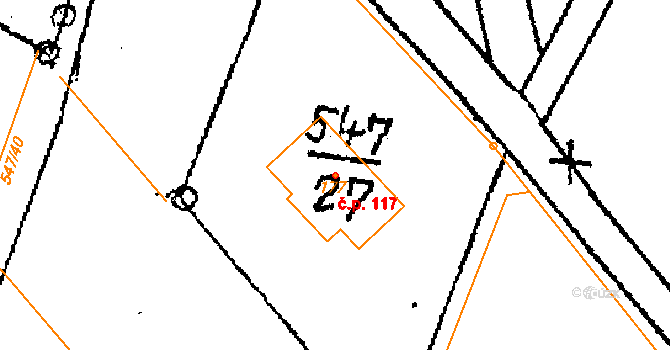 Dolní Krupá 117 na parcele st. 177 v KÚ Dolní Krupá u Mnichova Hradiště, Katastrální mapa