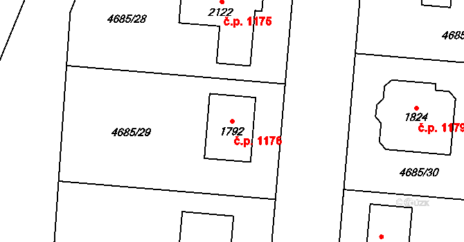Hrušovany nad Jevišovkou 1176 na parcele st. 1792 v KÚ Hrušovany nad Jevišovkou, Katastrální mapa