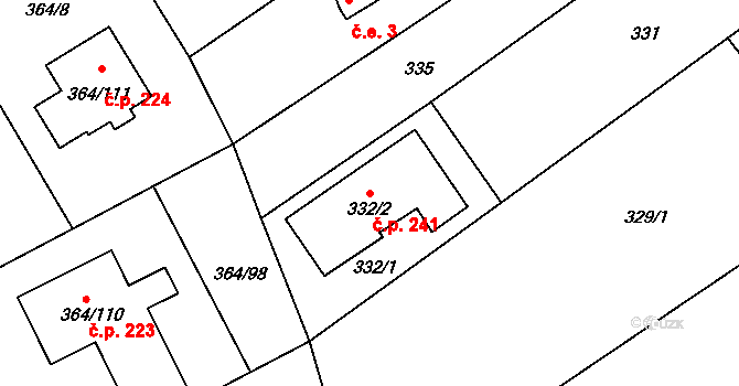 Klepačov 241, Blansko na parcele st. 332/2 v KÚ Klepačov, Katastrální mapa