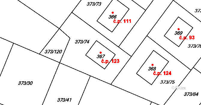 Korycany 123, Neratovice na parcele st. 367 v KÚ Korycany, Katastrální mapa