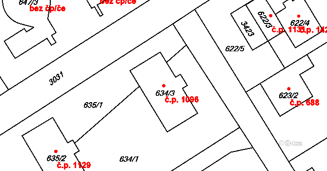 Rychnov nad Kněžnou 1096 na parcele st. 634/3 v KÚ Rychnov nad Kněžnou, Katastrální mapa