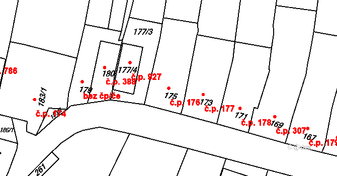 Klobouky u Brna 176 na parcele st. 175 v KÚ Klobouky u Brna, Katastrální mapa