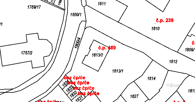 Mostecké Předměstí 489, Bílina na parcele st. 1813/2 v KÚ Bílina, Katastrální mapa