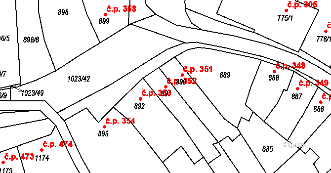 Holešov 352 na parcele st. 891 v KÚ Holešov, Katastrální mapa