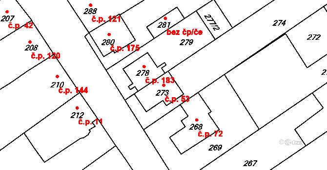 Čehovice 53 na parcele st. 273 v KÚ Čehovice, Katastrální mapa