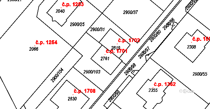 Rosice 1701 na parcele st. 2761 v KÚ Rosice u Brna, Katastrální mapa