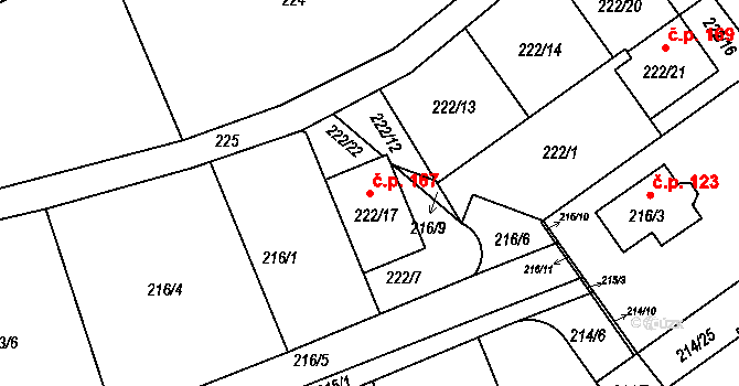 Královice 167, Praha na parcele st. 222/17 v KÚ Královice, Katastrální mapa