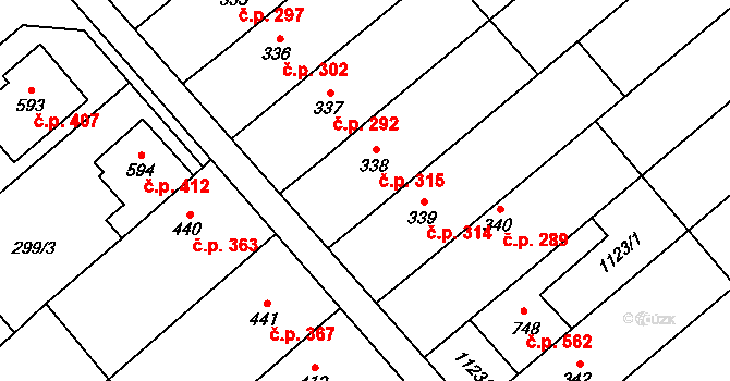 Rokytnice 315 na parcele st. 338 v KÚ Rokytnice u Přerova, Katastrální mapa