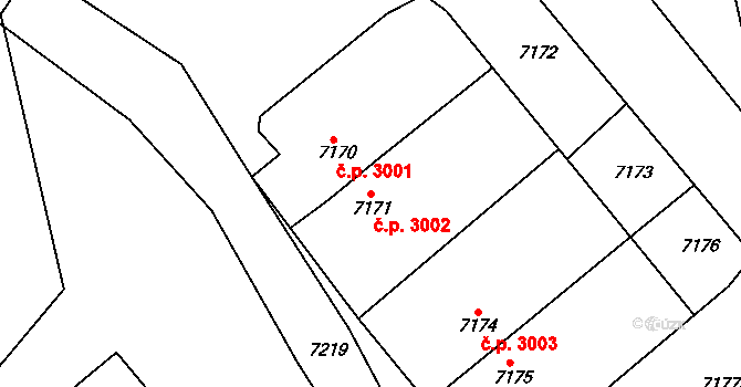 Přerov VIII-Henčlov 3002, Přerov na parcele st. 7171 v KÚ Přerov, Katastrální mapa