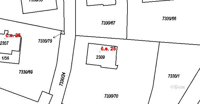Telč-Štěpnice 25, Telč na parcele st. 2309 v KÚ Telč, Katastrální mapa