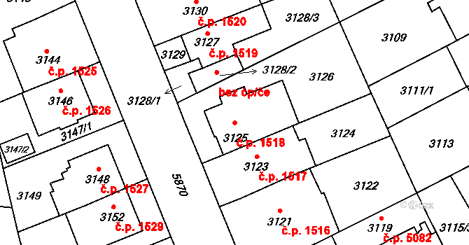 Jihlava 1518 na parcele st. 3125 v KÚ Jihlava, Katastrální mapa