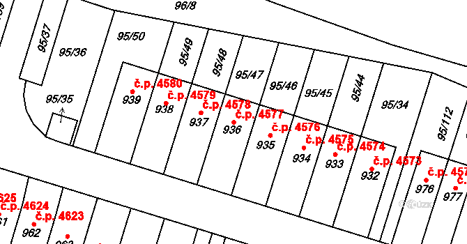 Jihlava 4577 na parcele st. 936 v KÚ Bedřichov u Jihlavy, Katastrální mapa