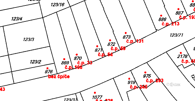 Telč-Štěpnice 54, Telč na parcele st. 871 v KÚ Telč, Katastrální mapa