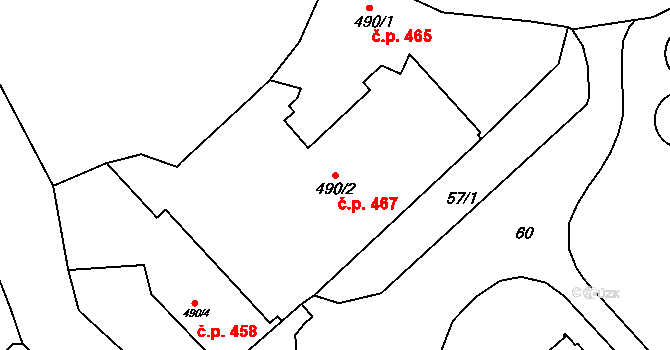 Luby 467 na parcele st. 490/2 v KÚ Luby I, Katastrální mapa