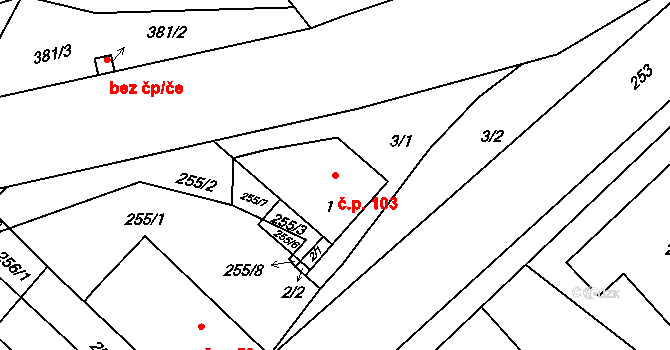Lomnička 103 na parcele st. 2/1 v KÚ Lomnička u Tišnova, Katastrální mapa
