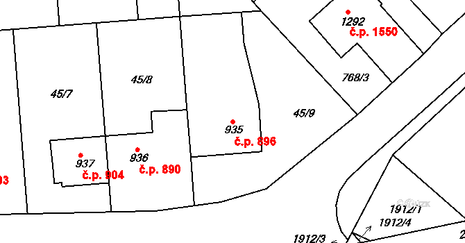 Tišnov 896 na parcele st. 935 v KÚ Tišnov, Katastrální mapa