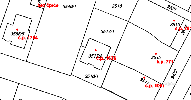 Vracov 1636 na parcele st. 3517/2 v KÚ Vracov, Katastrální mapa